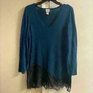 Chico's V Neck Pullover Sweater‎ Long Line Cashmere Blend Large